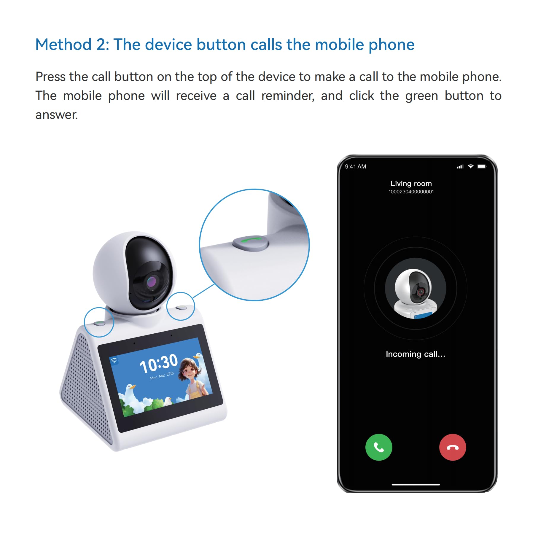 Sxhlseller Caméra D'appel Vidéo Intelligente, Appareils D'appel Vidéo WiFi 2MP HD avec Détection de Mouvement et Alarme Intelligente, Dispositif de Chat à Deux Voies pour Les Personnes (64GB)