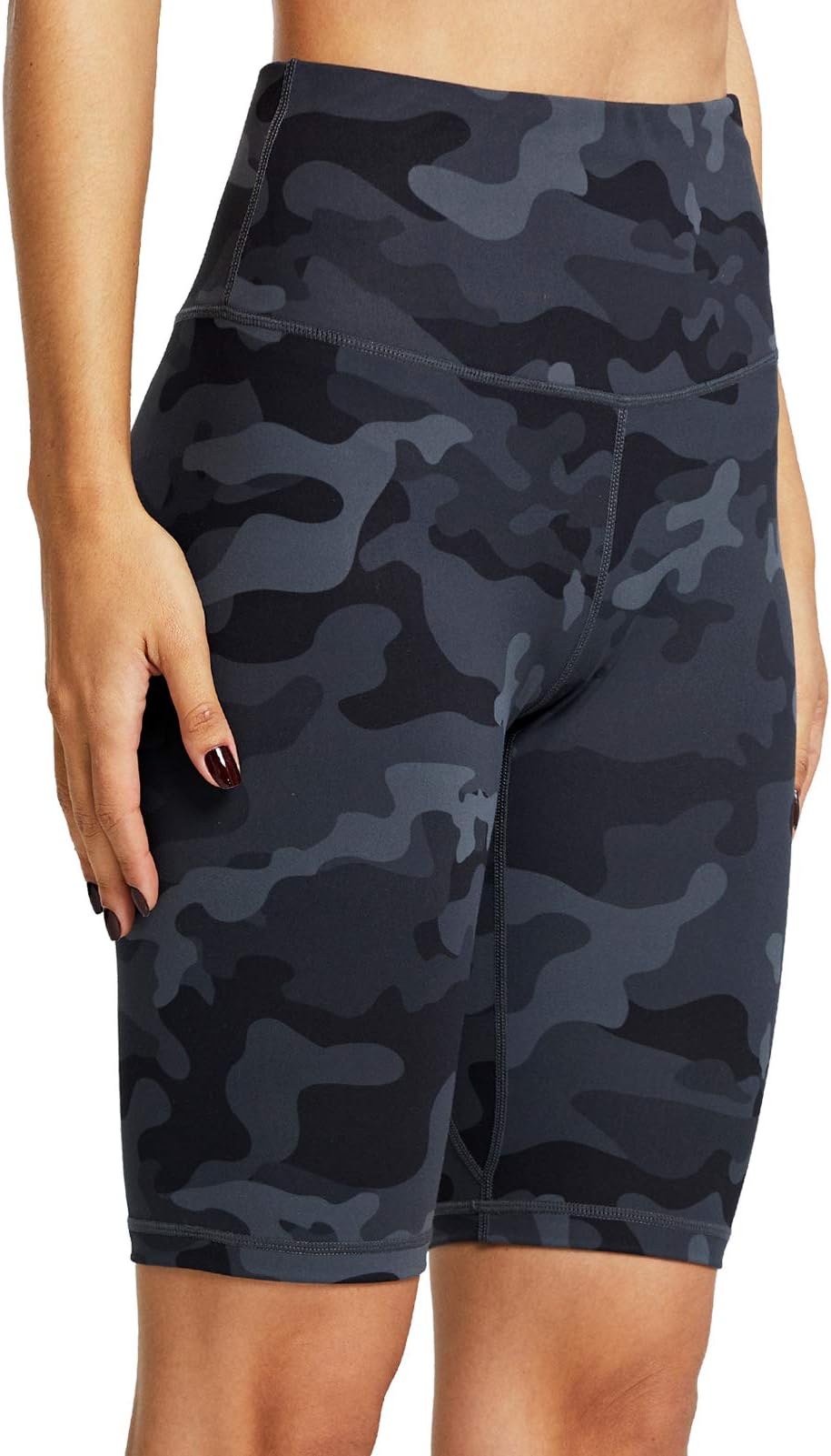 ZUTYWomen High Waist 10" Biker Yoga Shorts with 2 Hidden Pocket Workout Athletic Running Long Shorts Black L