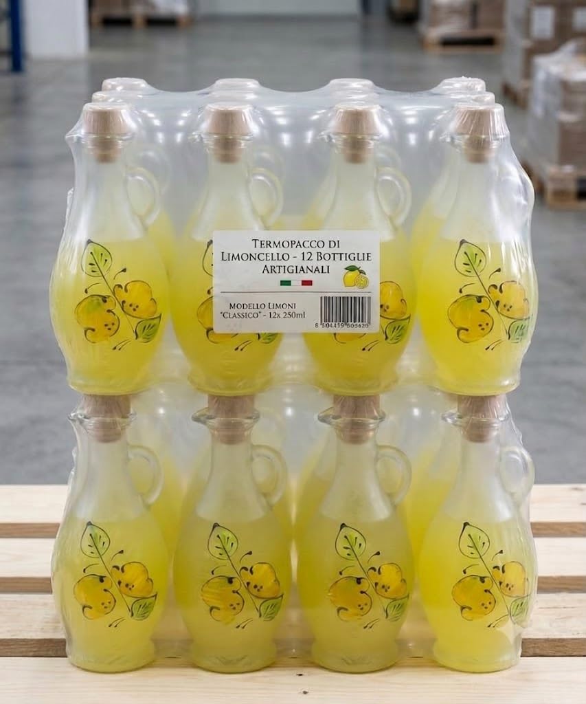 Bottiglia Vetro Satinato Decoro Limoni per Limoncello con Manico 250 ml 12 pezzi