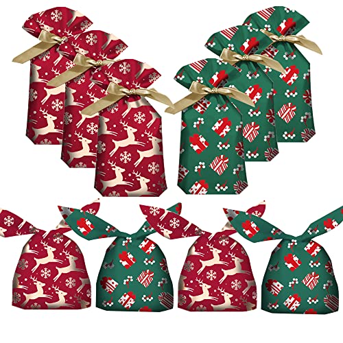 100Pcs Christmas Drawstring Gift Bags, Xmas Gift Wrapping Goodies Bags, Christmas Goody Bags, Christmas Party Gift Wrapping Bags, Christmas Holiday Candy Bag