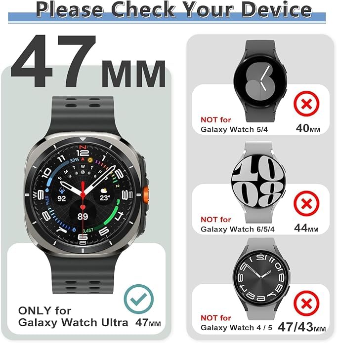 Image of CERLINK Ocean Silicone Sport Bands For Samsung Galaxy Watch Ultra 47MM Band, Adjustable Breathable Soft Waterproof Strap For Galaxy Watch 7 Ultra