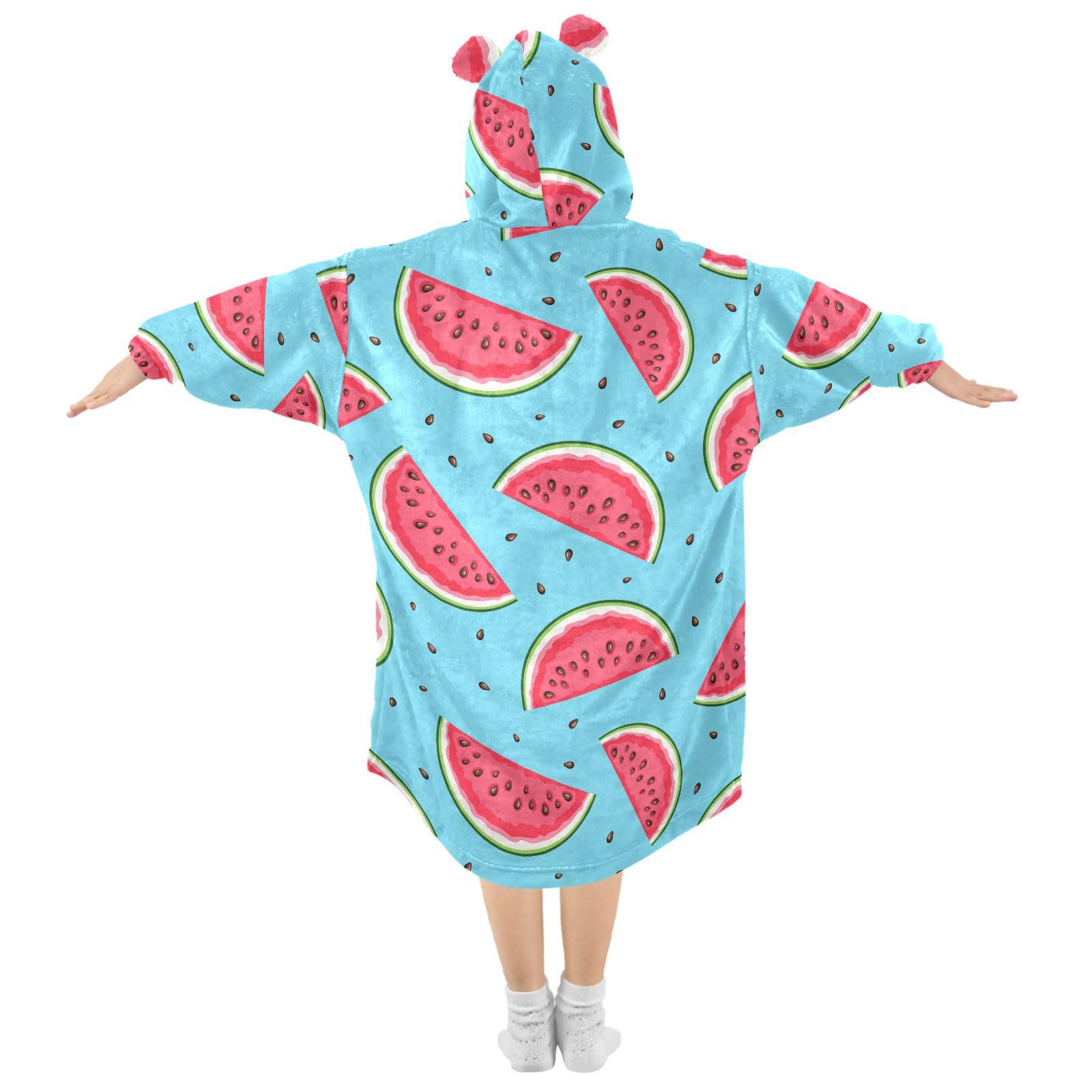 Sletend Watermelon Wearable Blanket Hoodie for Kids Warm Flannel Oversized Hoodie Blanket Sweatshirt for Girls Boy 3-14YR,Medium