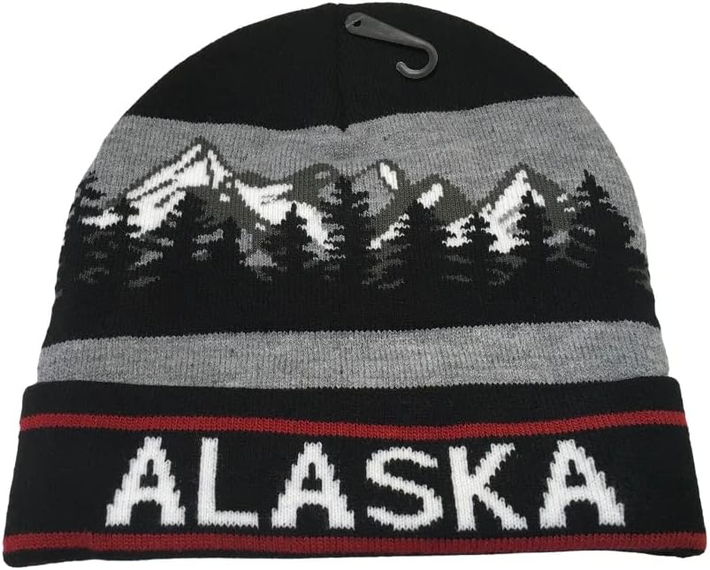 Alaska Beanie Knit Hat Mountain Landscape Black - Image 2