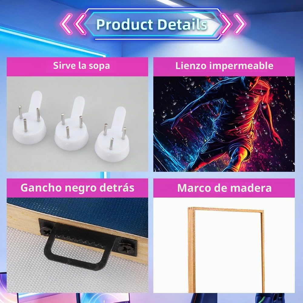 KiKiHong 3 Pcs Cuadro Decorativo con Marco,30x40 Cuadro Juvenil Dormitorio | Decoración para Habitación Infantil, Dormitorio Juvenil o Sala de Juegos,Regalo para Fans del Fútbol