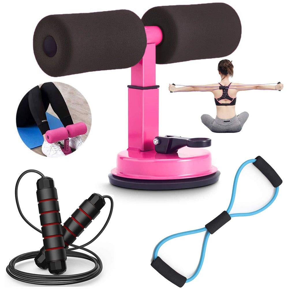 Sit Up Bar for Floor, 3 in 1 Sit Up Assistant Device Kit with Jump Rope, Multifunctional Resistance Band, Perfect Workout Equipment for Home Workouts Abdominal Exercise-image-48