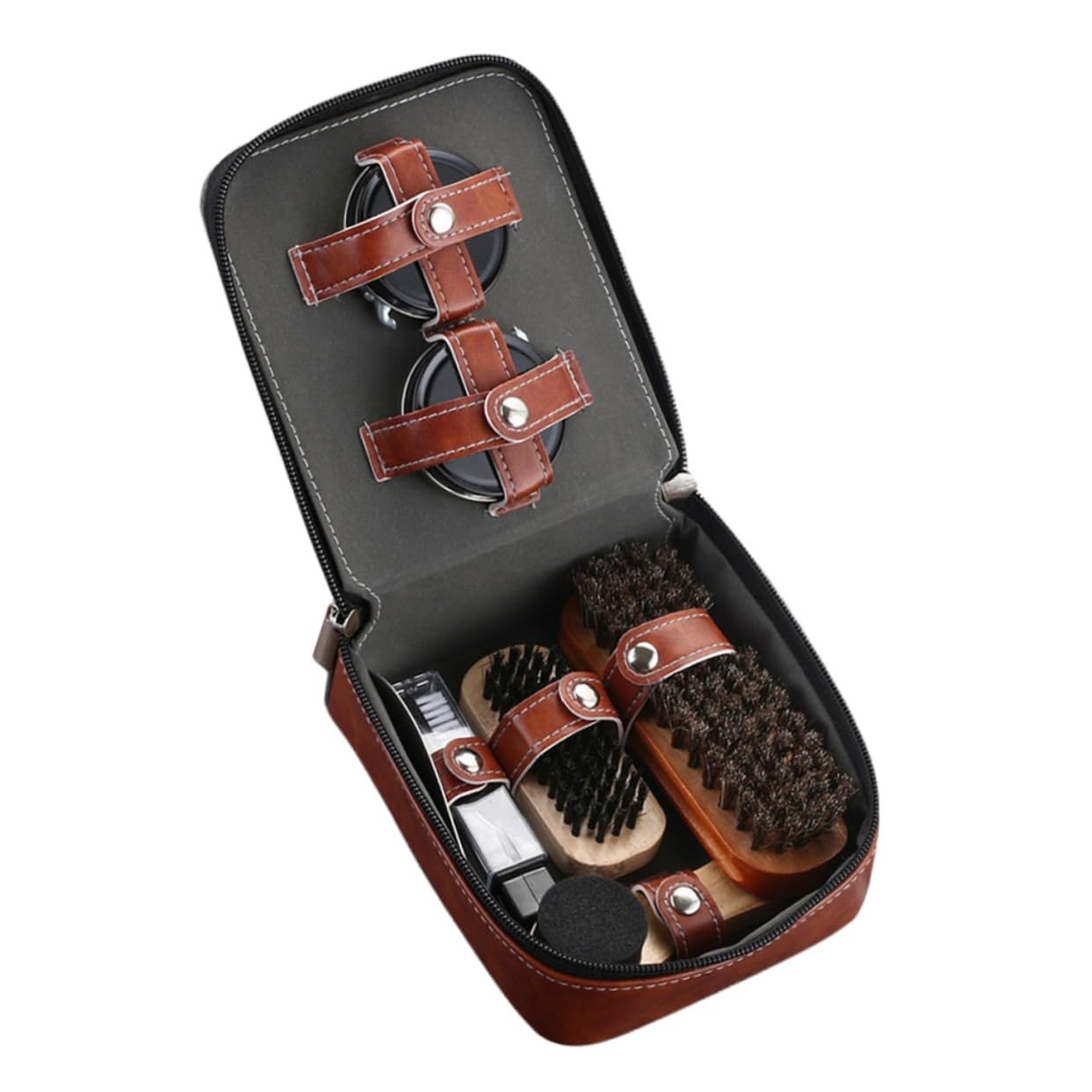 Set Pulizia Scarpe 9 Pezzi Spazzola Marrone in Set | Set per Stivali e Calzature, Setole Bristle, Design Creativo, Portatile