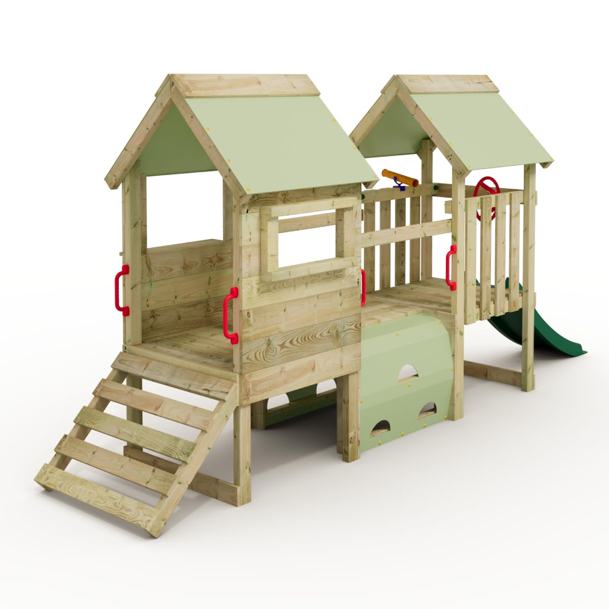 Wickey My First Playground, 2 juegos infantiles para escalar, equipo de juego de jardín para niños de madera maciza impregnada con tobogán verde y lona verde
