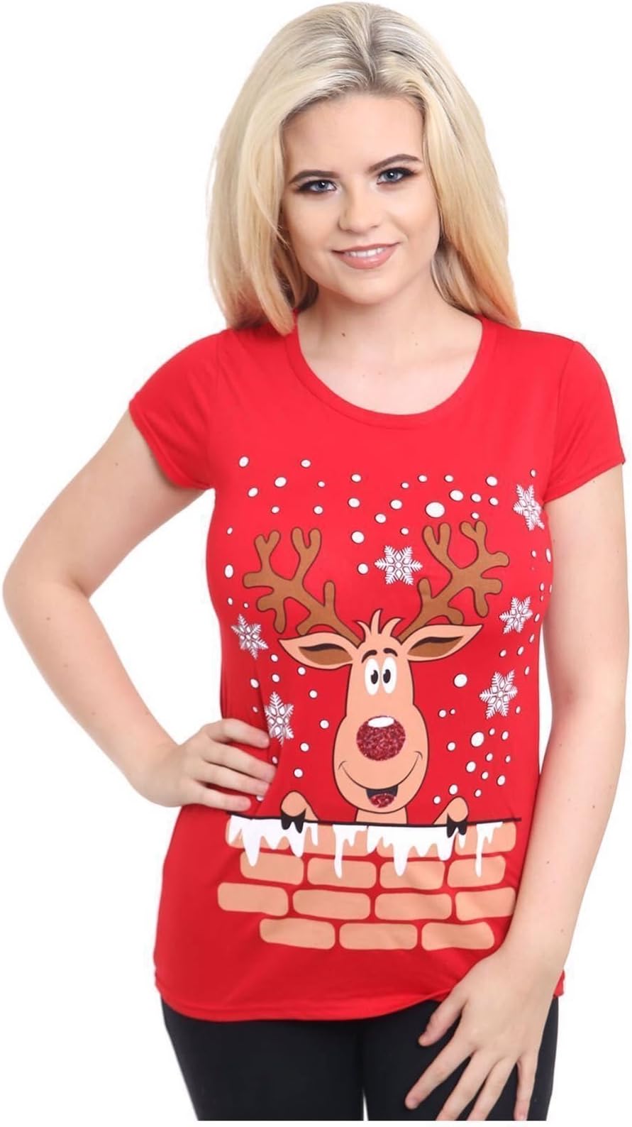 Miss Trendy Womens Ladies Christmas Glitter T Shirt Reindeer Santa Snowman Print Xmas Tops