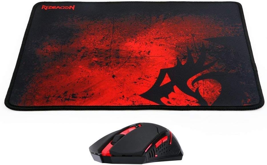 Redragon M601-WL-BA Wireless Gaming Mouse and Mouse Pad Combo, Ergonomic MMO 6 Button Mouse, 2400 DPI, Red LED Backlit & Large Mouse Pad for Windows PC Gamer (Black Wireless Mouse & Mousepad Set)