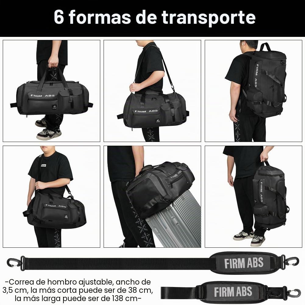 Flintronic 65L Bolsa Deporte Gimnasio, Bolsa de Viaje, Bolsa Deporte Fitness, con Zapato Separada Seco y Humedo, Ligera e Impermeable, Hombre y Mujer, para Deportivo Viaje Gimnasio, Negro