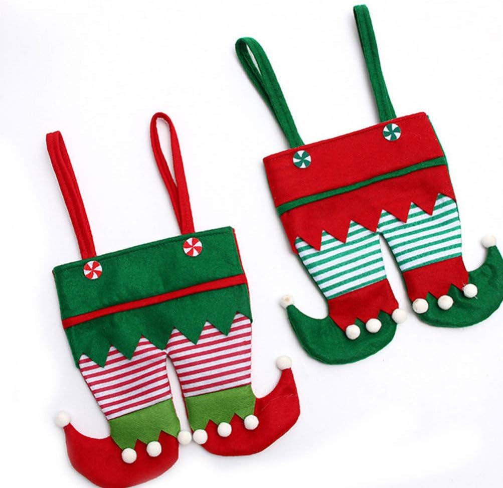 Heallily 2pcs Christmas Bag Elf Pants Candy Gift Bag Wine Bottle Bag Favor Treat Bag Christmas Tree Hanging Ornaments Stocking Filler