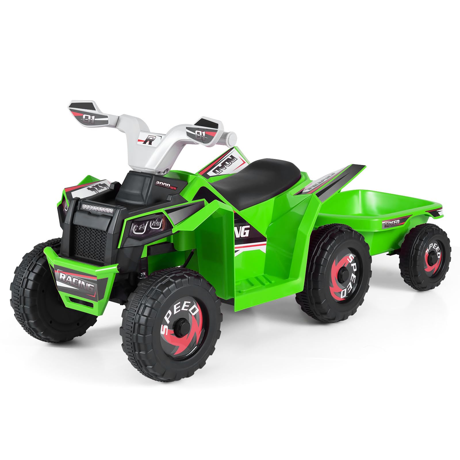 Maxmass 6V Kids Electric Ride on Car, Battery Powered Ride on ATV Electric Vehicle with Removable Trailer, Forward/Backward/Reverse Button, 4 Wheels Children Toy Car Quad Bike for 3+ Years Old (Green)