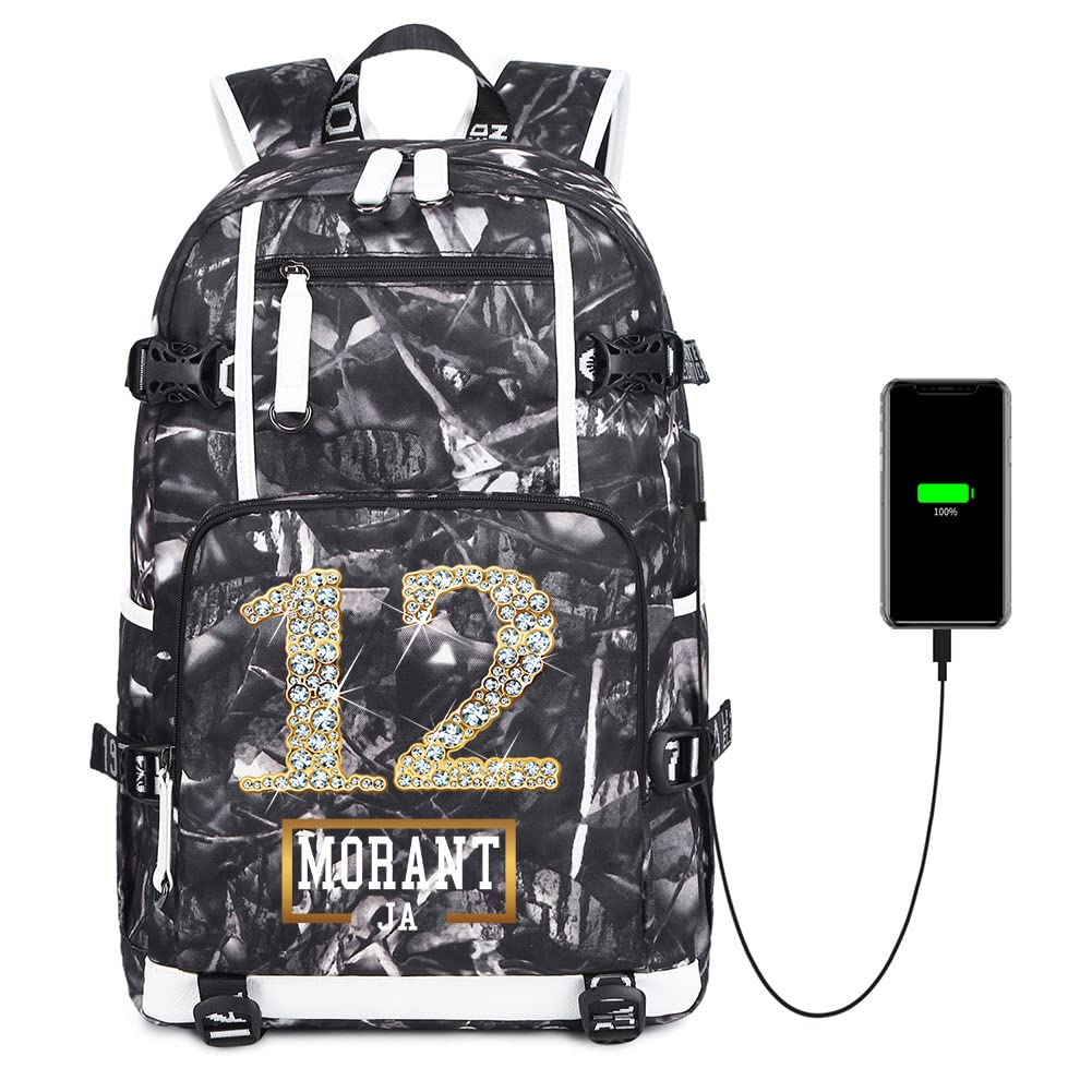 AnsigerenGold number 12 Basketball Player Star JA Creative Backpacks Sports Fan Bookbag Travel Student Backpack For Men Women