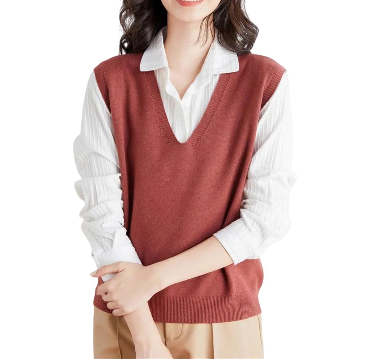 Chaleco de punto para mujer cálido y holgado ropa de invierno casual 4