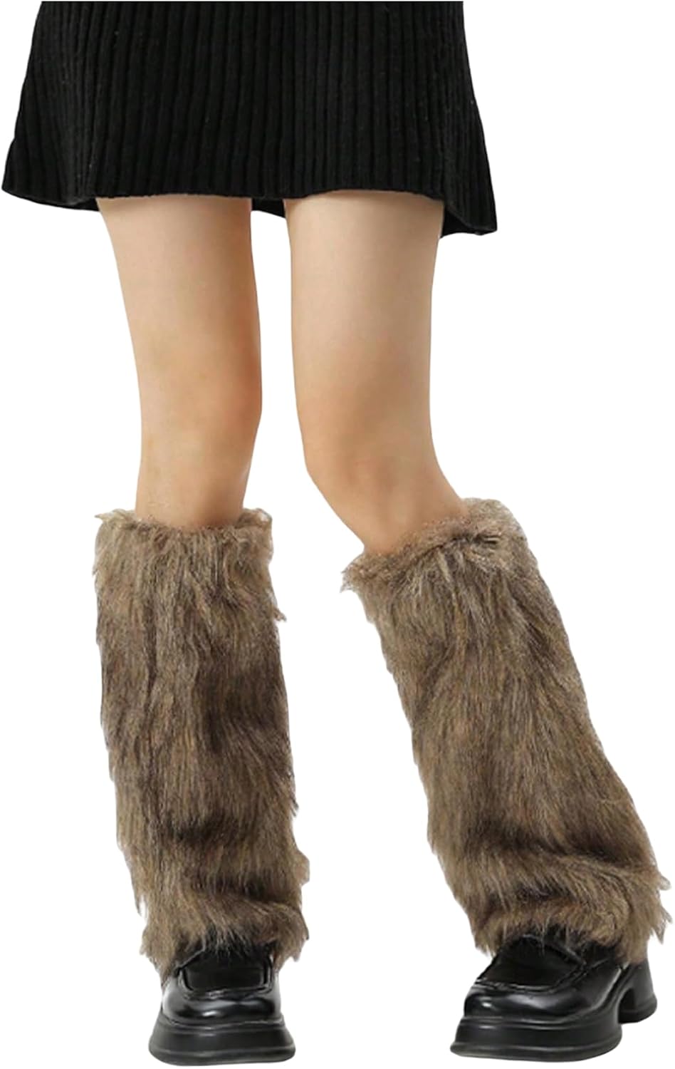 WDIRARA Women's Fuzzy Calf Leg Warmers Fur Long Boot Cuffs Cover Leopard Y2K Goth Socks