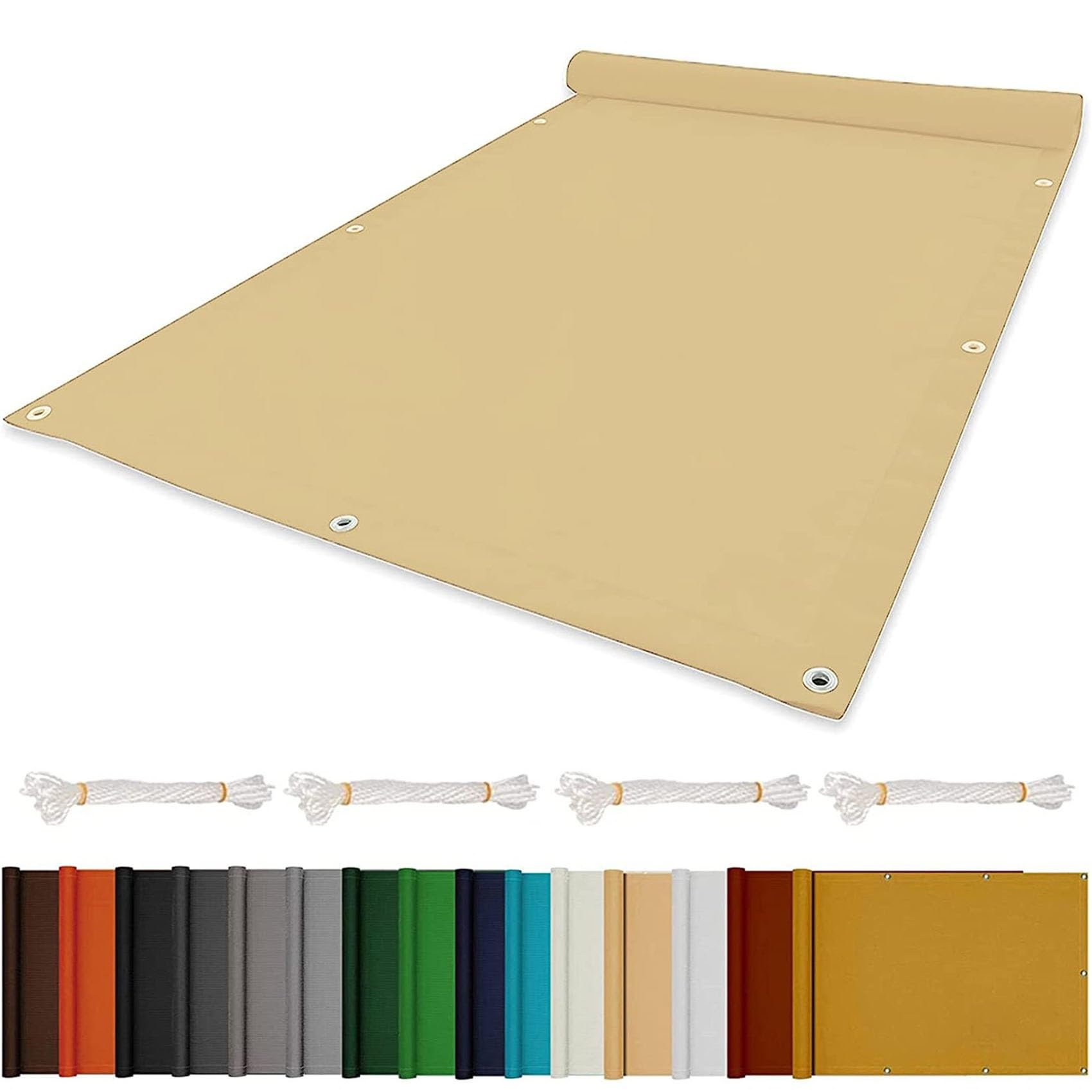 Voile d'ombrage haut de gamme 1.4x5m crème étanche avec fixations