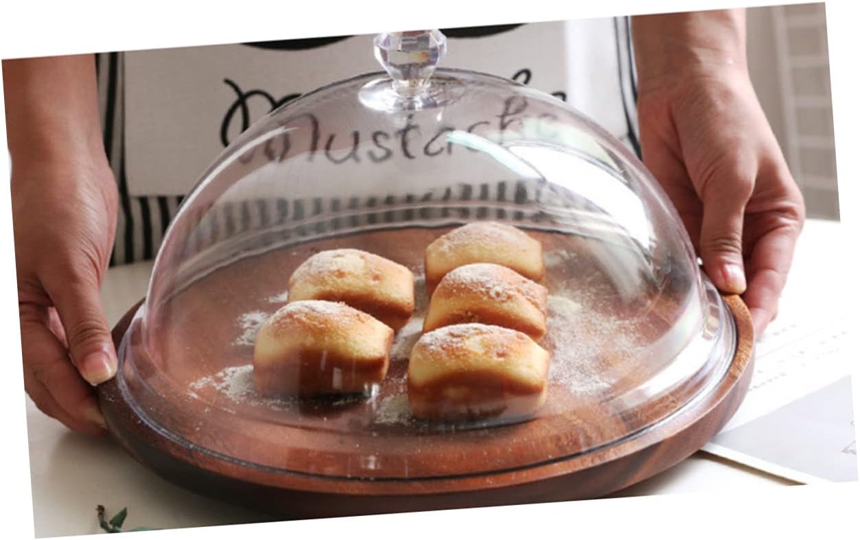 Round Bread Tray with Clear Acrylic Cover Elegant Dessert Display Plate for Restaurants Cafes and Home Use and Food Serving Dish