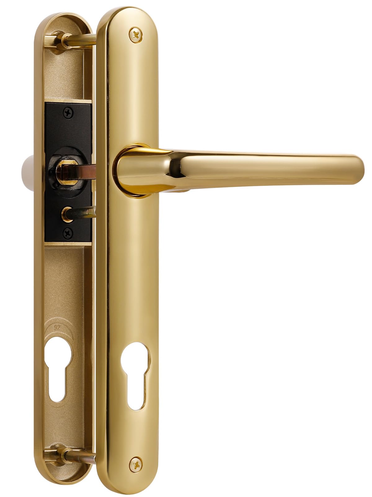 SORWDUERM PVD Gold Door Handles Set 92mm PZ Centres 210mm Screw Hole Distance 220mm Backplate Length Replacement Door Lever for UPVC Composite Timber Door Zinc Alloy
