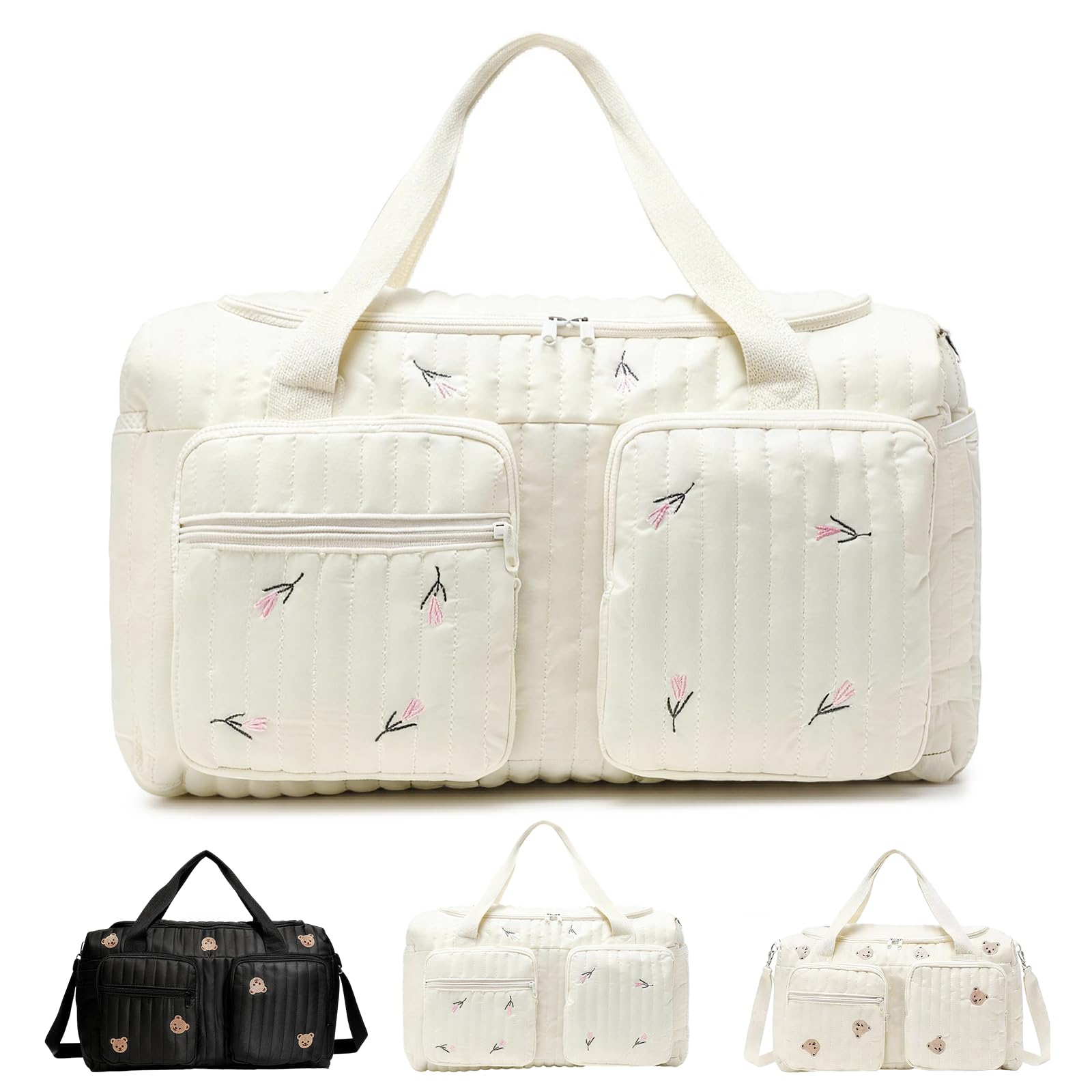 Gonggi Grande borsa per cambio e maternità ospedaliera, in cotone, con ricamo, grande capacità, borsa morbida per pannolini, leggera, da viaggio, con tracolla