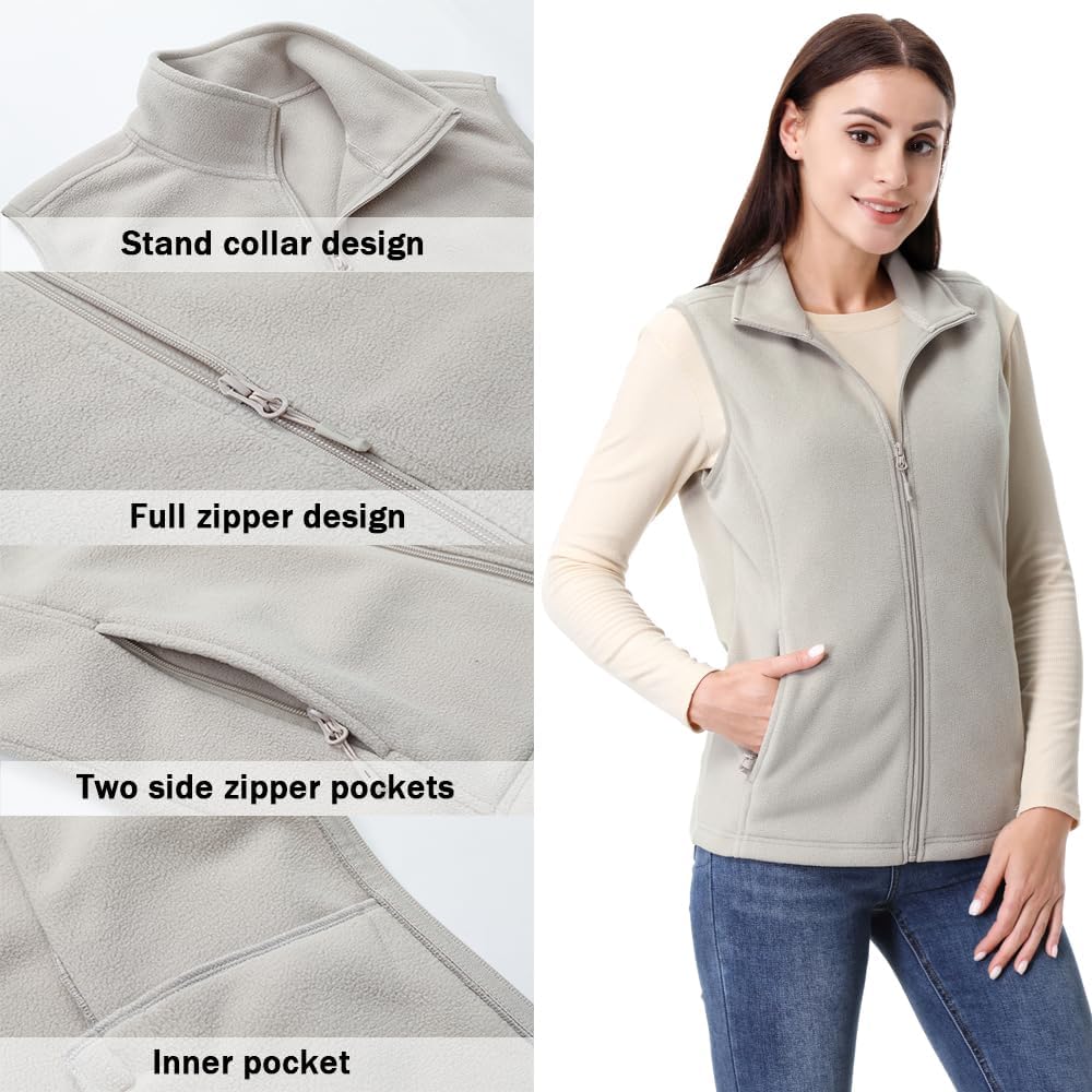 GIMECEN Womens Polar Soft Fleece Vest Classic Fit Sleeveless Jacket Cardigan Waistcoat With Zipper Pockets Full Zip Outerwear - Image 5