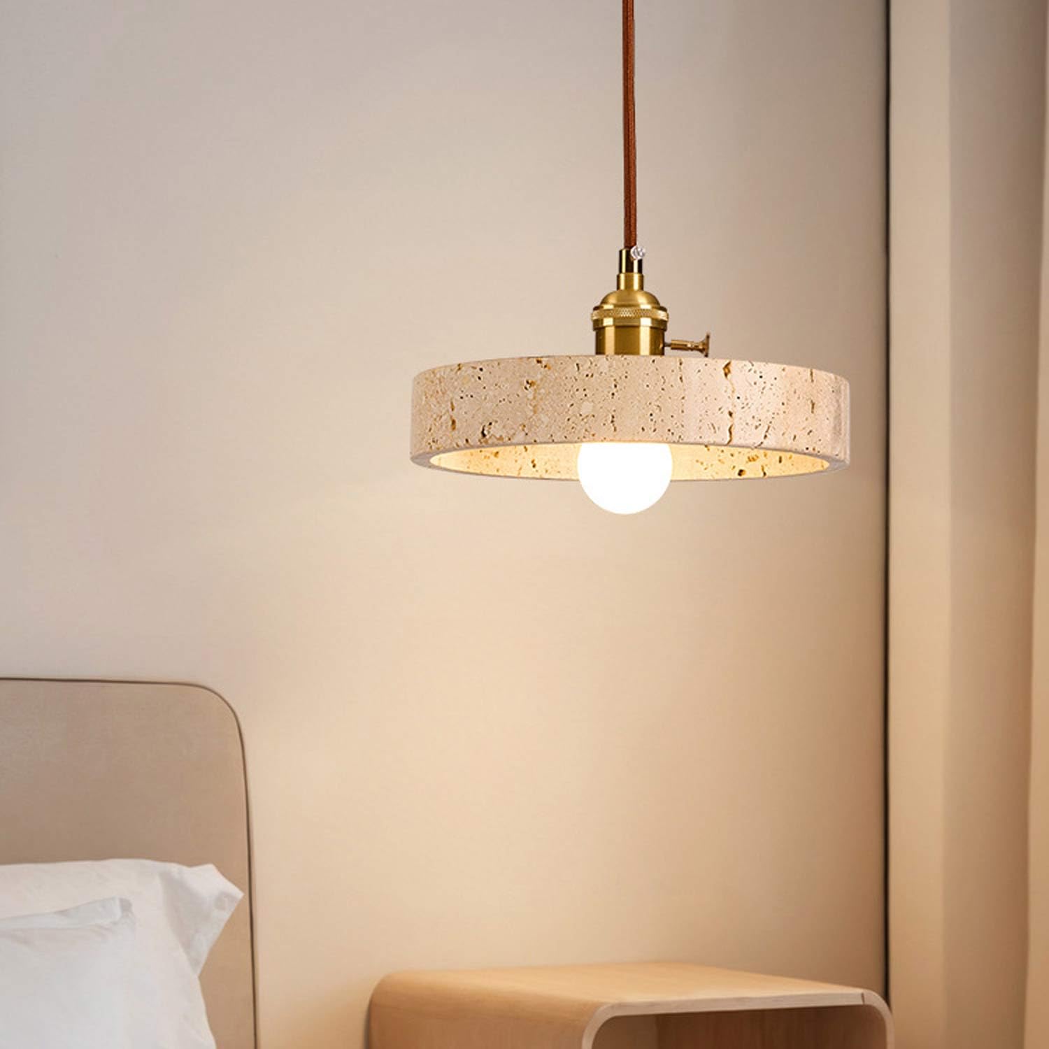 Generico Lampada A Sospensione In Travertino Giallo, A Minimalista Giapponese Per Sala Da Pranzo 'isola Della Cucina