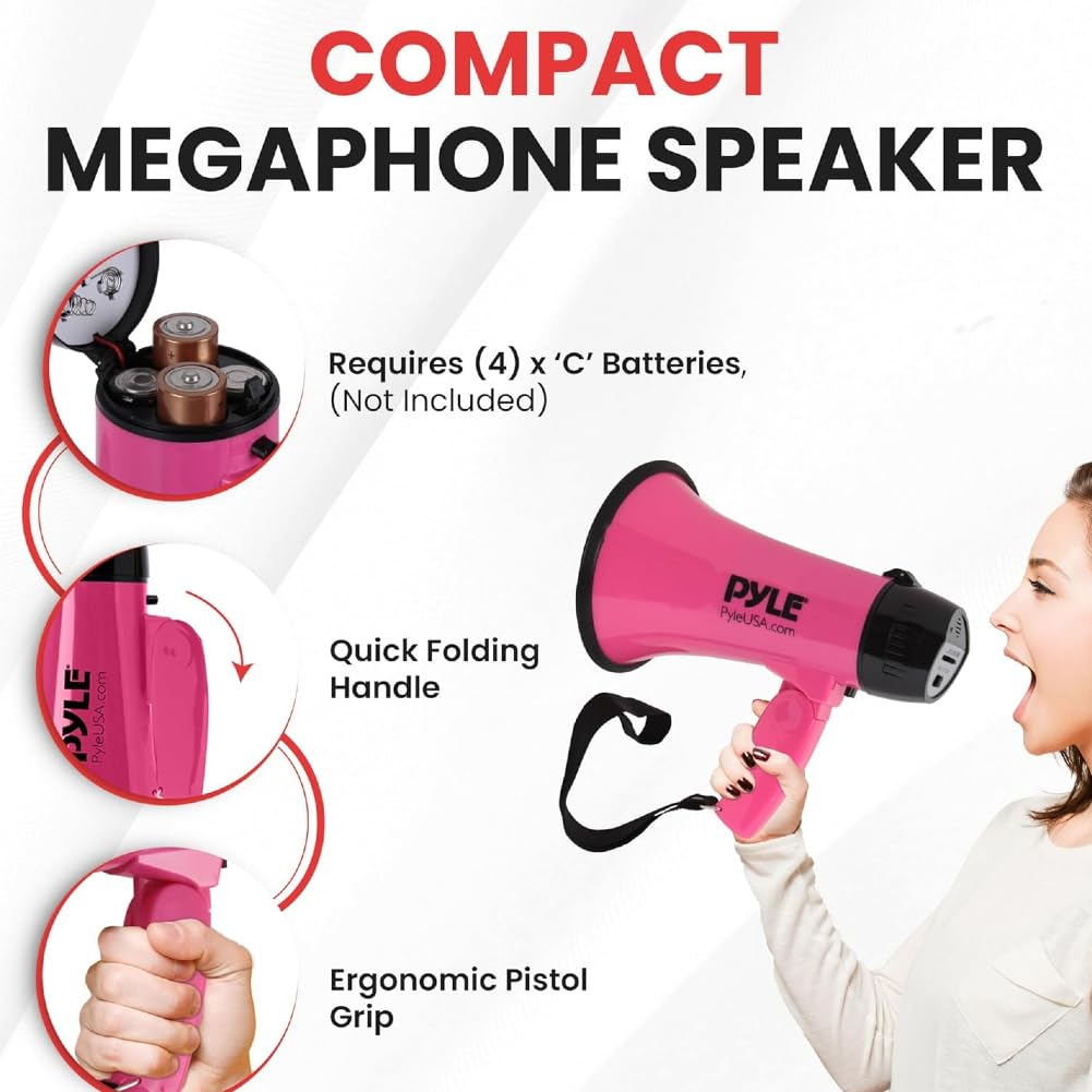 GK SOUND Kit Set para Pyle PMP24PK 1 megáfono Rosa de 20 vatios máx. hasta 350 Metros con Sirena incorporada para Uso Interior y Exterior, 1 Pieza