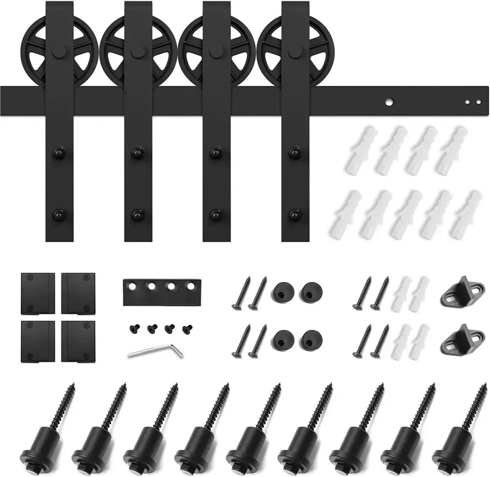 Barn Door Sliding Kit, 12ft Sliding Double Barn Door Hardware Kit, Black, Smoothly and Quietly, Heavy Duty Industrial Design, Easy to Install