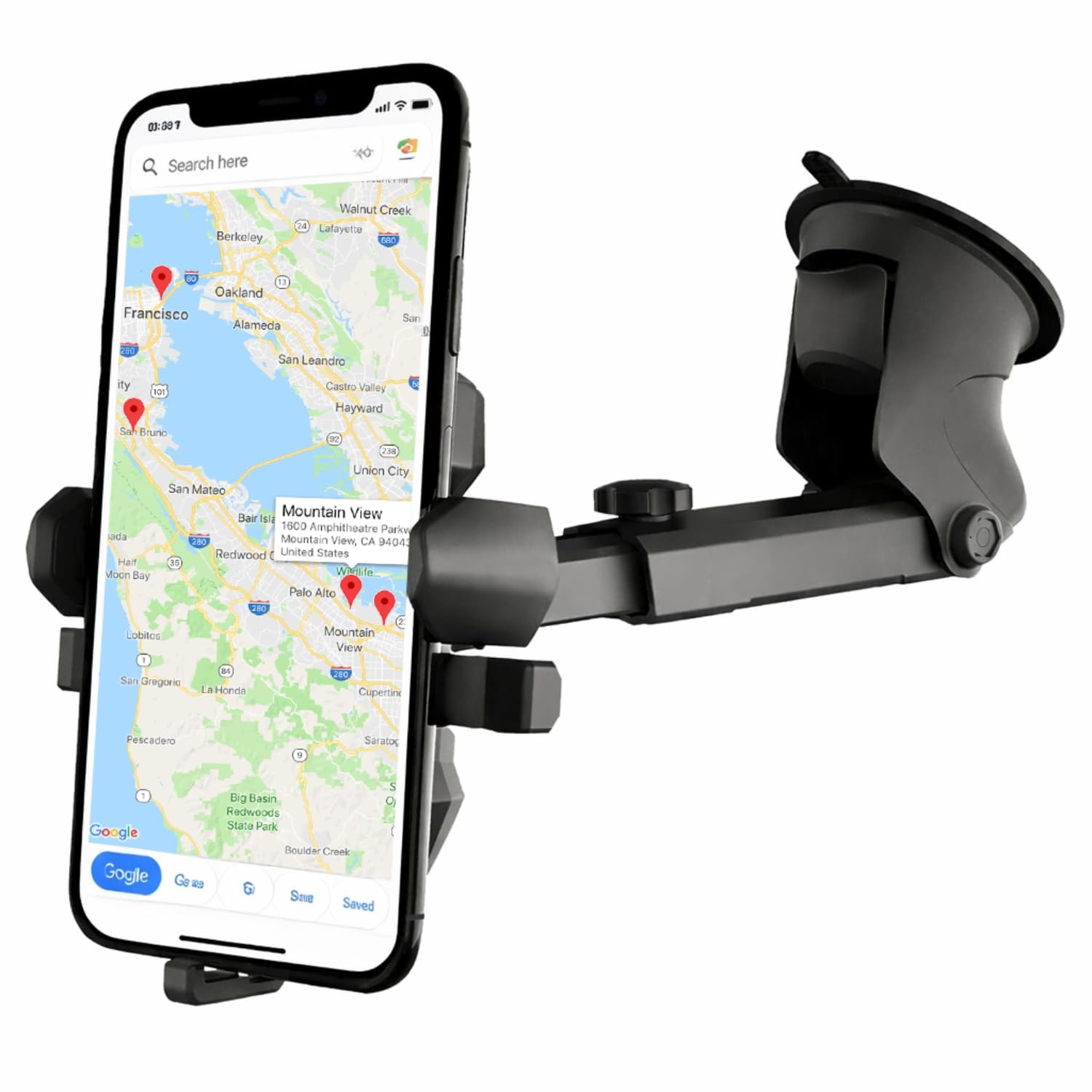 car mobile phone holder stand for dashboard & windshield with adjustable angles | powerful suction cup | 360° rotational | compatible with 4 to 6 inch devices(black)