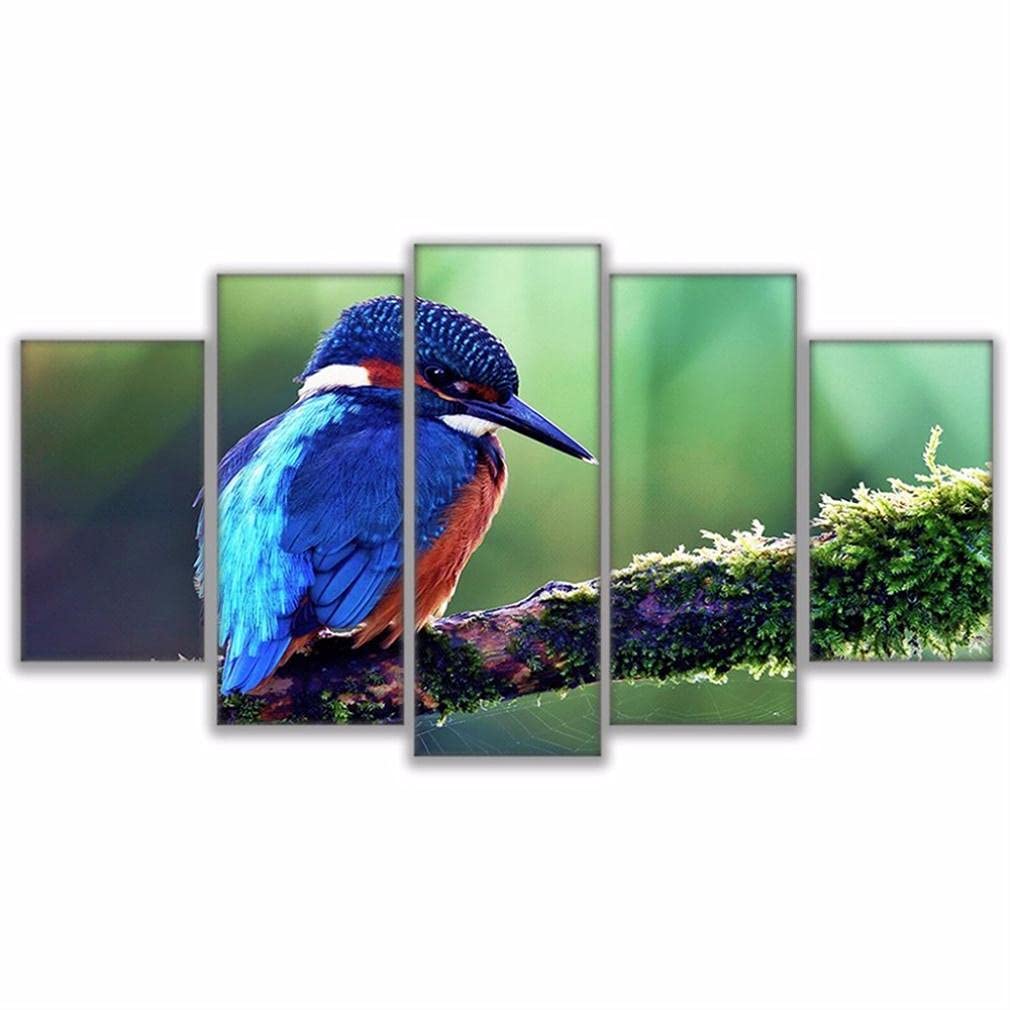 LHDLily Image Printed Hd On Canvas 5 Pieces Wall Artwork Print Picture Photo Wallpaper Mural Frame Canvas Posters Home Decoration Perching Kingfisher