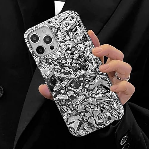 Dimeiya Compatible With Iphone 13 Pro Max Case, Tin Foil Pleated Luxury Designer Electroplated Silver Chrome Hearts Case For Silicone Slim Fit Soft Tpu Case For Iphone 13 Pro Max (Silver) #TOP6