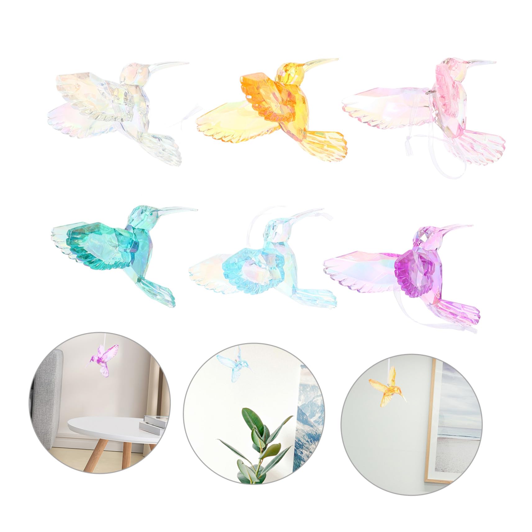 TOYANDONA 6 Stück 6-teiliges schillerndes Deko-Set mit transparenten Acryl-Vogelanhängern in bunten Farben für Fenster, Garten, Hochzeit und Weihnachtsbaum, leicht und fein gearbeitet