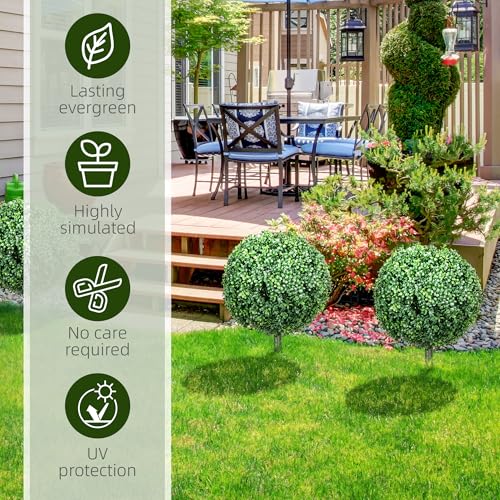 HOMCOM Set of 2 70cm Artificial Boxwood Topiary Ball Bush with Integrated Ground Stake, Indoor Outdoor UV Resistant Faux Greenery, Faux Plants for Garden, Porch, Balcony - Image 6