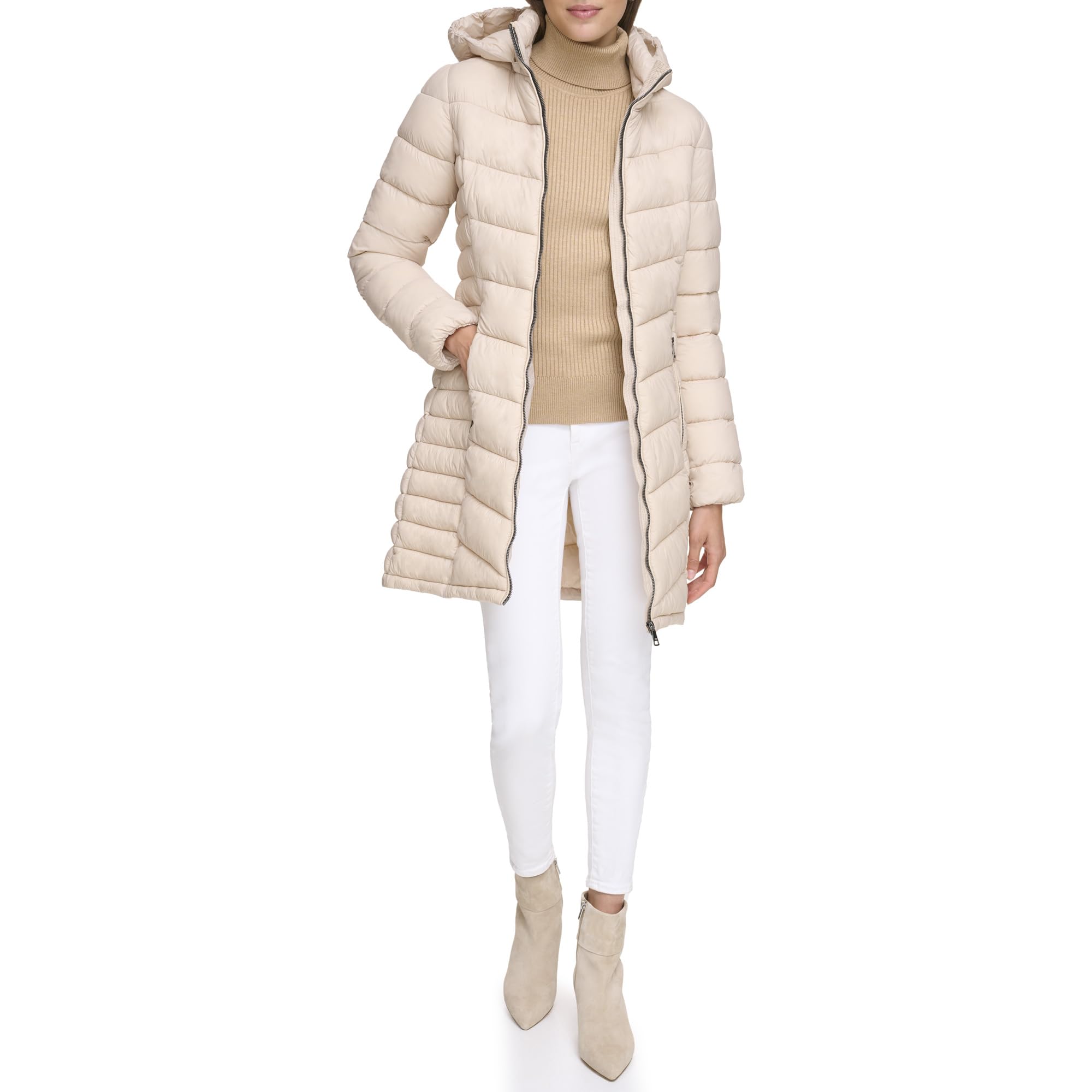 Doudoune légère à capuche femme DKNY galet taille S - 5