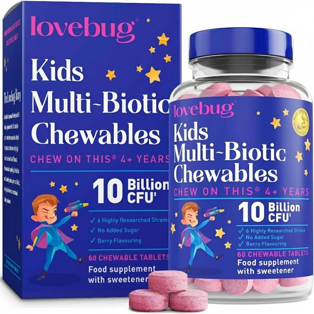 Kids Probiotic Chewables - 10 Billion CFU with Prebiotics - Friendly Bio Cultures for Children & Toddlers (Age 4+) - 60 Chewable Berry Flavour Tablets - Gentle Support for Childrens Gut Health