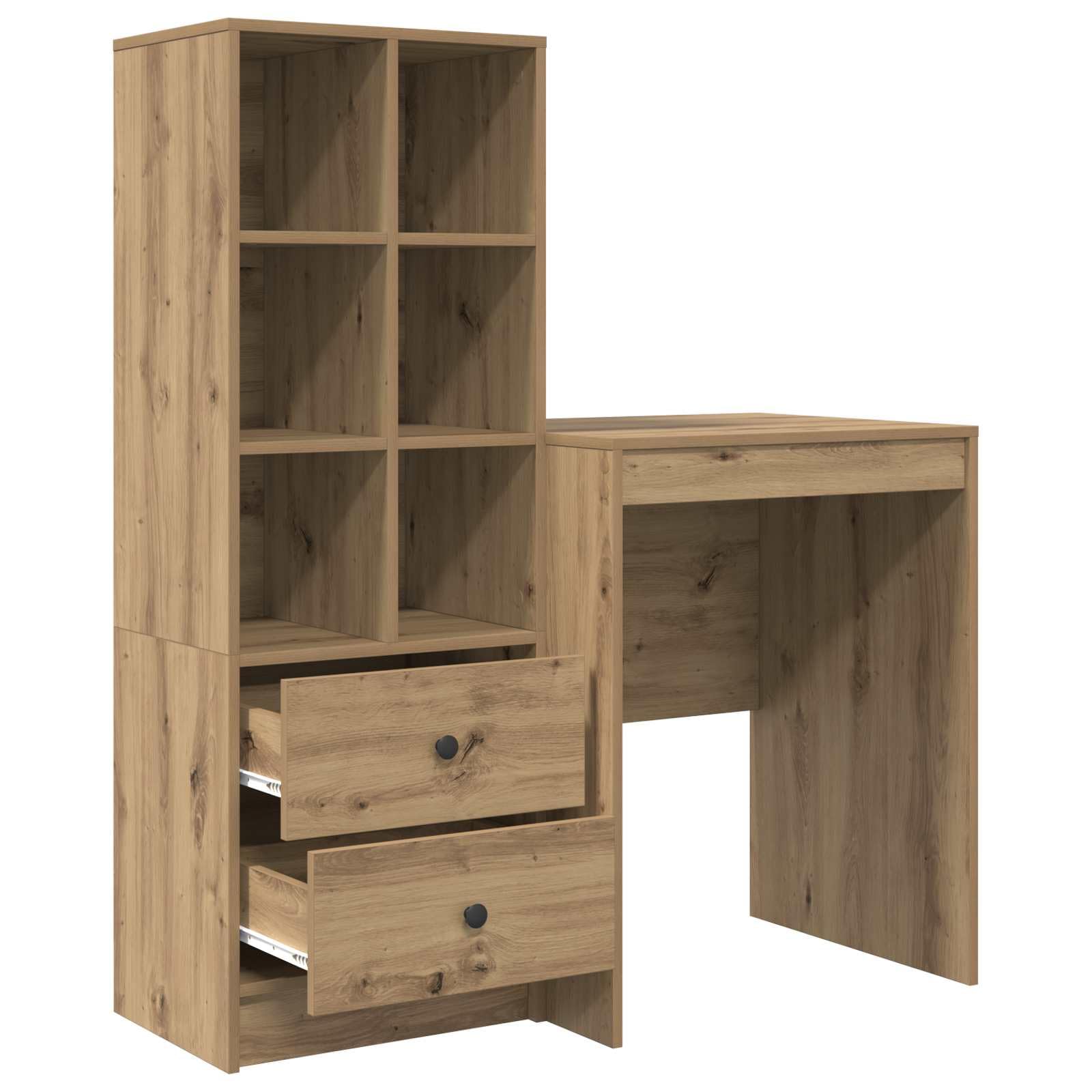 Générique Scrivania in legno di ingegneria marrone con ripiani integrati, superficie spaziosa per computer e documenti, stile moderno per ufficio a casa
