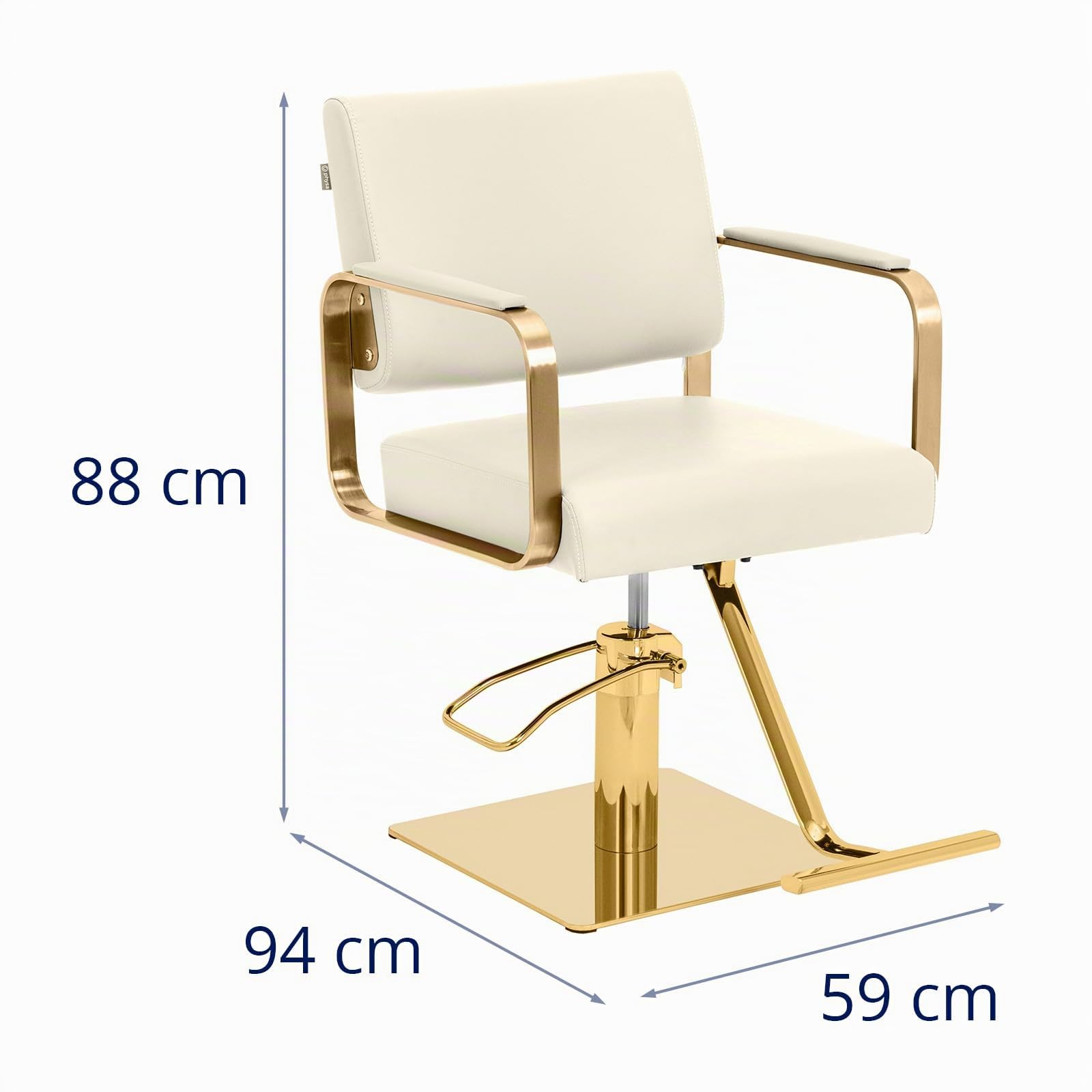 Physa Friseurstuhl mit Fußstütze Creme/golden 50-66 cm höhenverstellbar 360° drehbar Konstruktion aus Edelstahl mit großer Basis Barberstuhl Friseursessel
