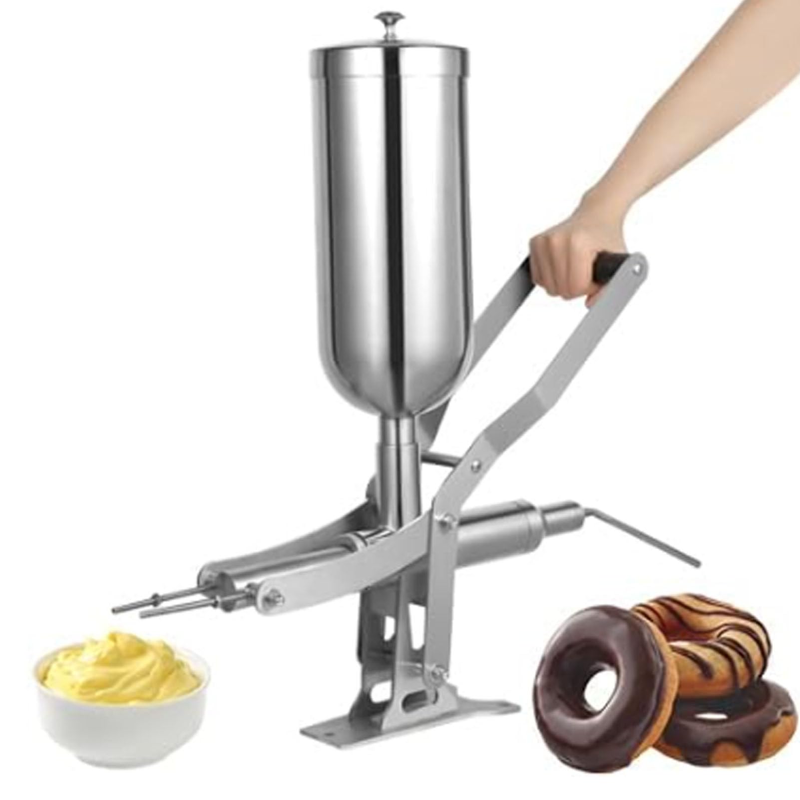 Máquina llenadora manual de donas de acero inoxidable con capacidad de 5.3 cuartos de galón, boquilla ajustable para un llenado cuantitativo eficiente en panaderías y cocinas