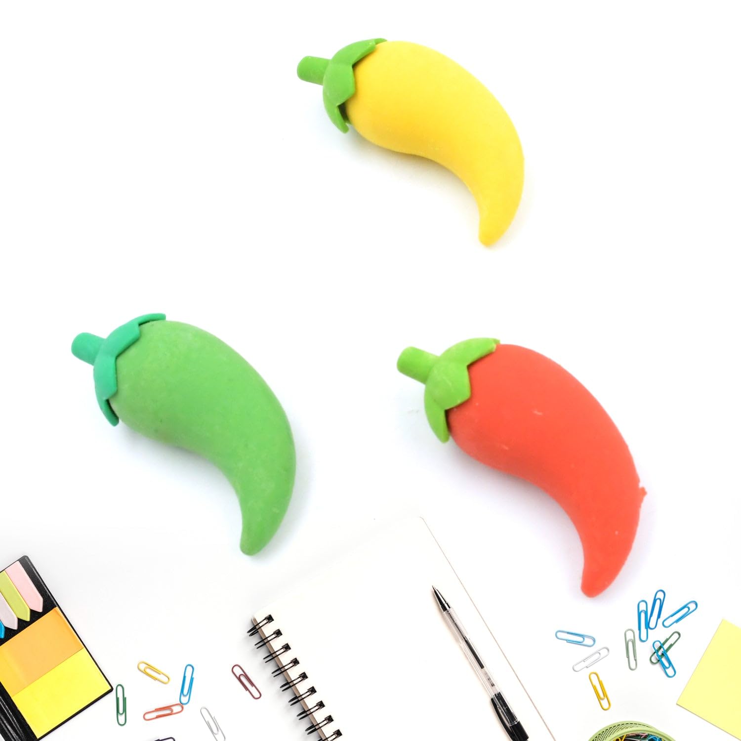 3D Chili Shape Erasers Colorful Mini Novelty Set for Children (3 Pcs Set)-image-1