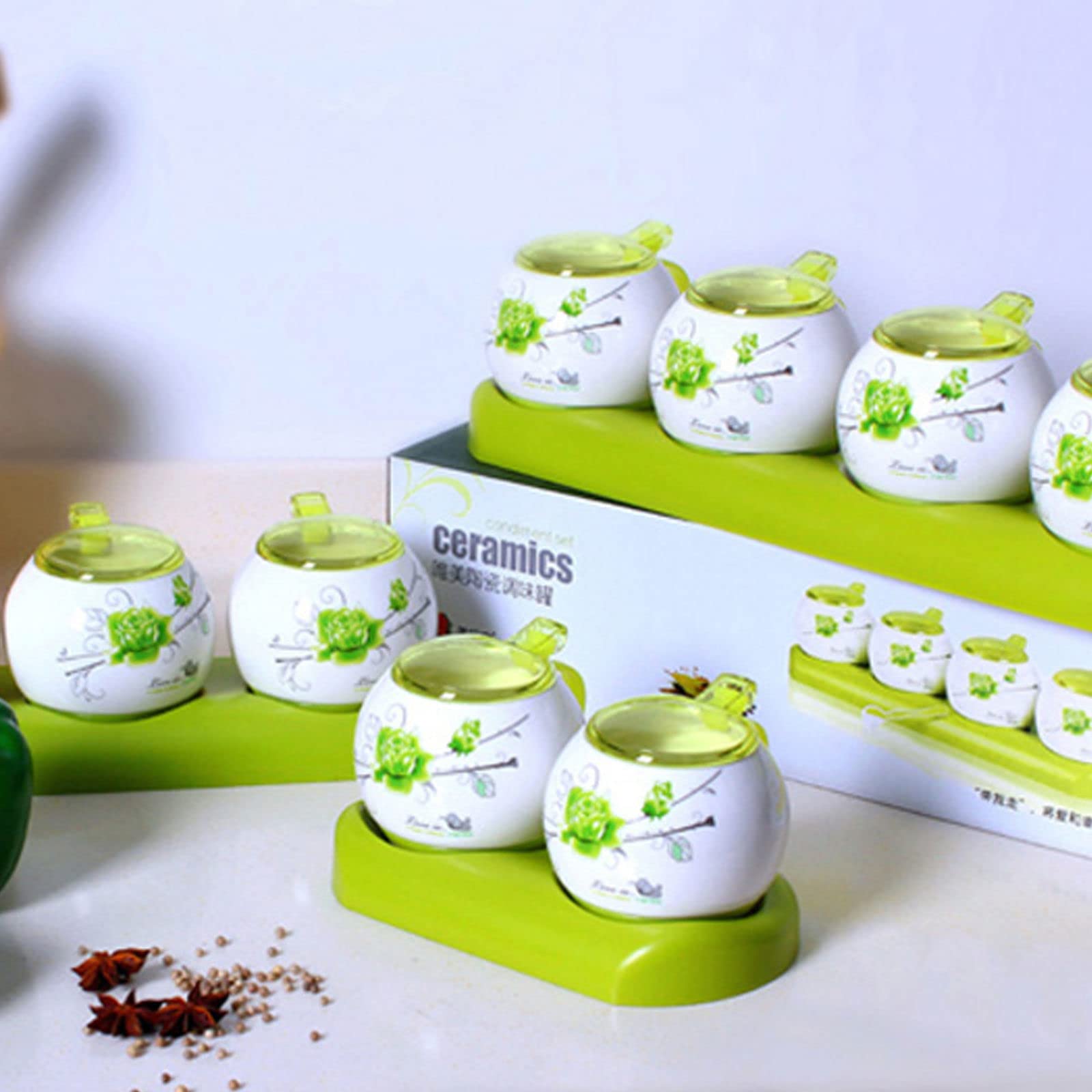 Tarro de especias de porcelana, azucarero, azucarero con tapa, botes de azúcar de café de cerámica, azucarero, tarro de especias de recipiente de azúcar, bote de condimento de salero-marrón-2 juegos (