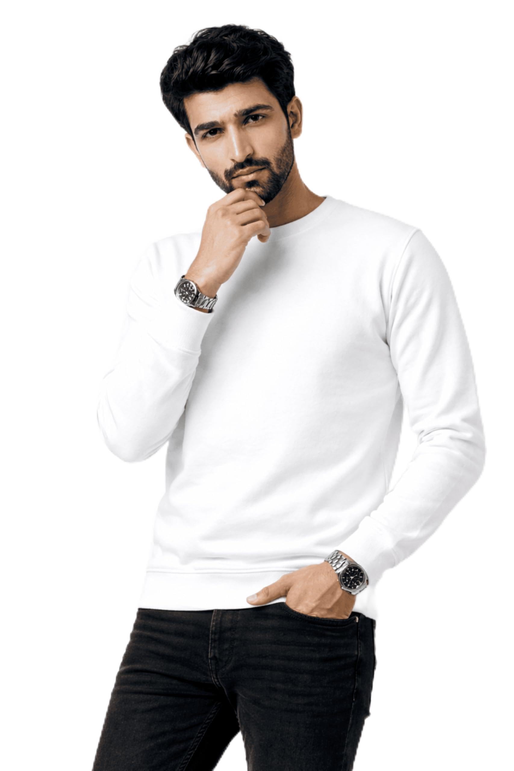 excello Men's Sweatshirt, Black, 100% Cotton Feel, GSM 280, Premium Cotton, Biowash, Long Sleeve, Casual-picture-15