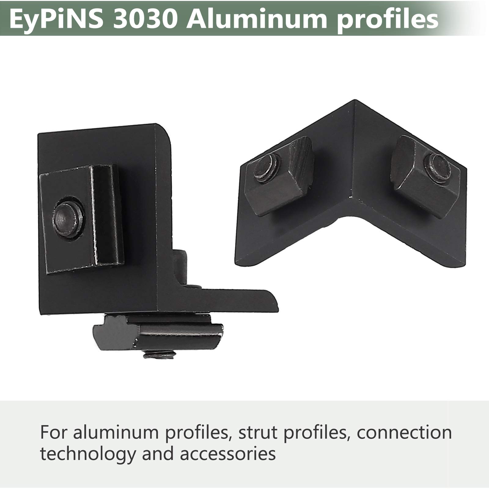 EYPINS 10X Winkelverbinder ALU, Winkel Befestigung Befestigungsmaterial Aluprofil 30x30 30x60 Nut 8 Raster Streben Aluminium Bauwinkel Möbelwinkel Eckwinkel für Aluminiumprofil, Strebenprofil, Schwarz