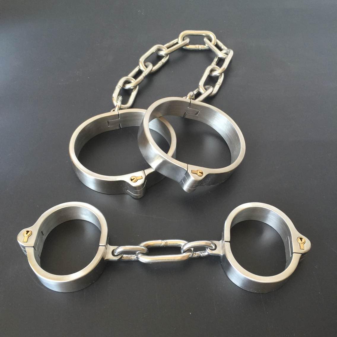 Menottes Acier Inoxydable Collier Poignet Cheville Ensemble Bondage BDSM (3PCS)
