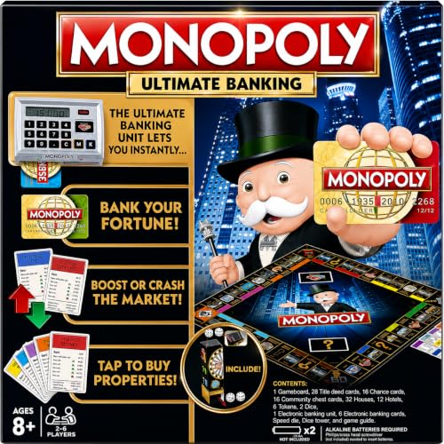 Image of Ultimate Banking Board Business Game - Electronic Banking Edition with Card Swiping Machine - Family Strategy Trading Game - Cashless Property Game for Kids & Adults - 2-4 Players