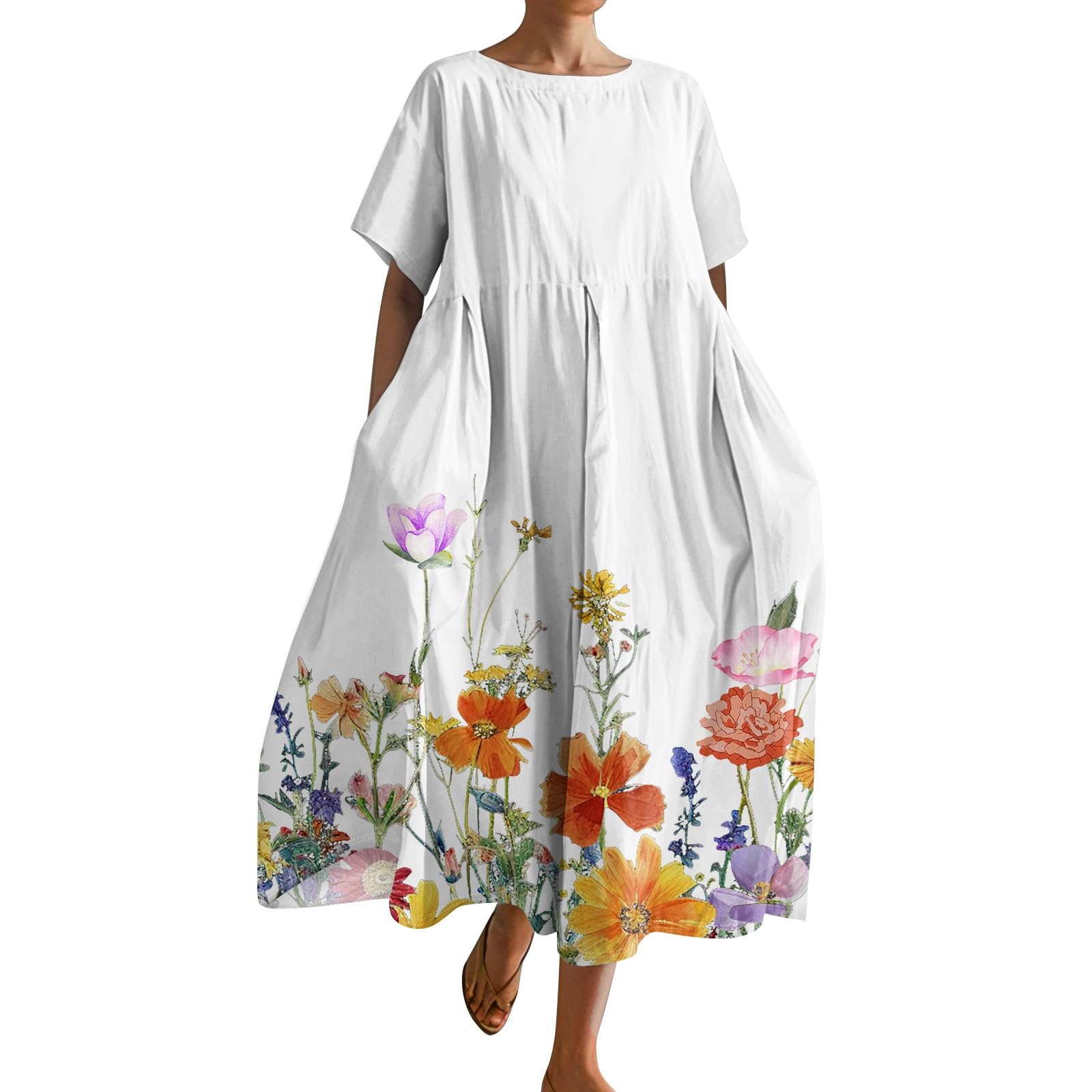 Robe Femme Été Imprimée - Coton Décontracté - Manches Courtes - Style Bohème - Taille S à XXL