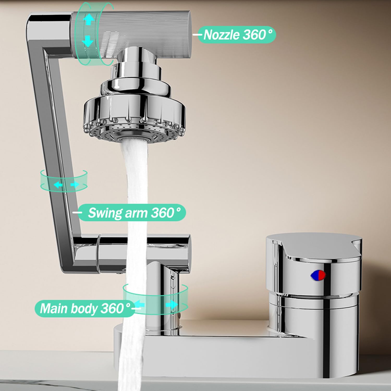 Kitchen Tap, Kitchen Mixer Taps with 360° Swivel Spout Sink Tap - Image 4