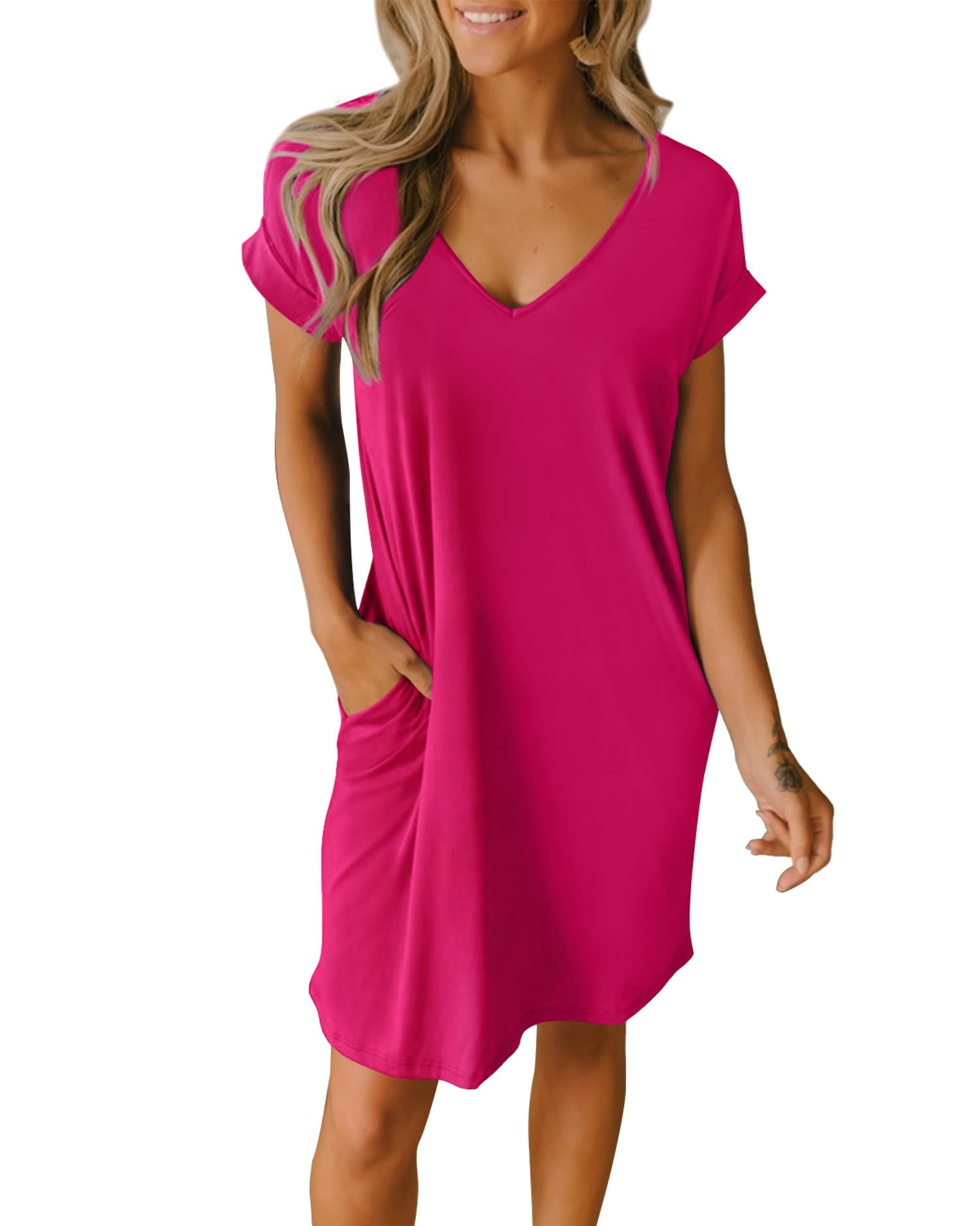 BTFBM Womens Summer Dresses 2026 Pockets Short Sleeve Loose Nightgowns Pajama Beach Vacation Casual Spring T Shirt Dress