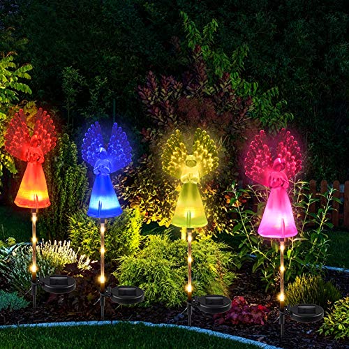 Solar Lights Outdoor - Kearui 2 Pack Solar Stake Light with Fiber Optic Angel Decorative Lights, Multi-Color Changing LED Solar Lights for Yard Decorations, Garden Gifts
