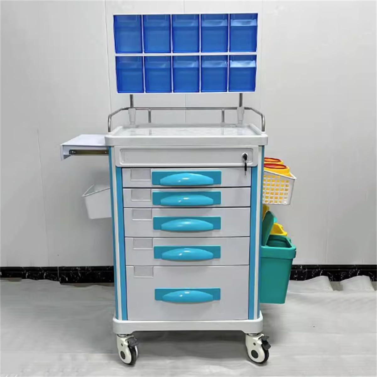 Carrello per contenitori per farmaci in ABS, Carrello per incidenti Medici Carrello per incidenti di Emergenza Lite Carrello per Forniture mediche per ospedali e cliniche,E