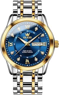 OLEVS Mens Watches, Big Face Stainless Steel Diamond Analog Quartz Mens Watch, Roman Numerals Day Date Waterproof Men's Watch, Luxury Luminous Dress Watches for Men