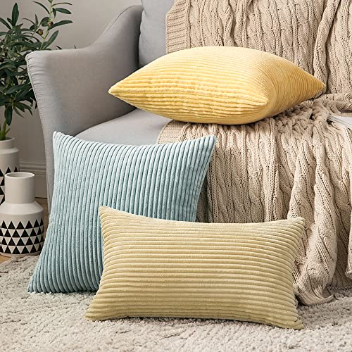 MIULEE Striped Corduroy Fabric Square Throw Pillow Case,Solid Cushion Cover for Sofa Chair Couch/Bedroom Decorative Pillowcases 16x16 Inch 2 Pieces,Greenish white - Image 4